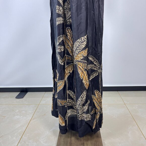 NWOT Farm Rio Maxi Dress Size M Black Print Puff Sleeves Plant Short Sleeve - Picture 11 of 14